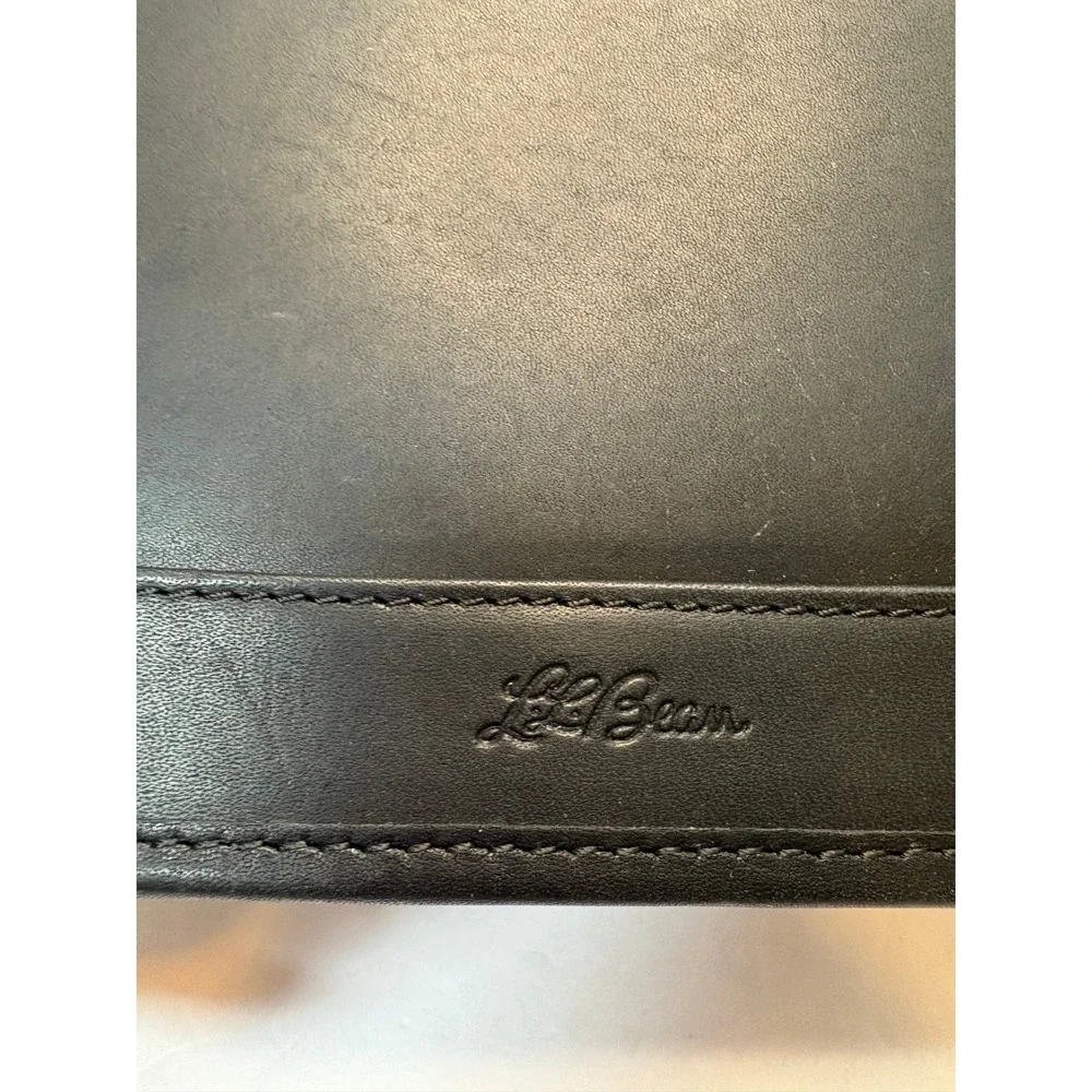 Vintage LL Bean Black Leather Trifold‎ Checkbook Wallet Plaid Lining Mens Womens